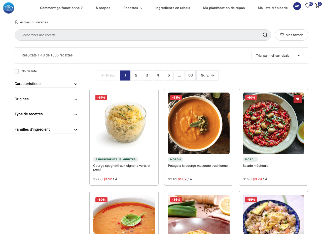 Aperçu Recettes à rabais sur ordinateur